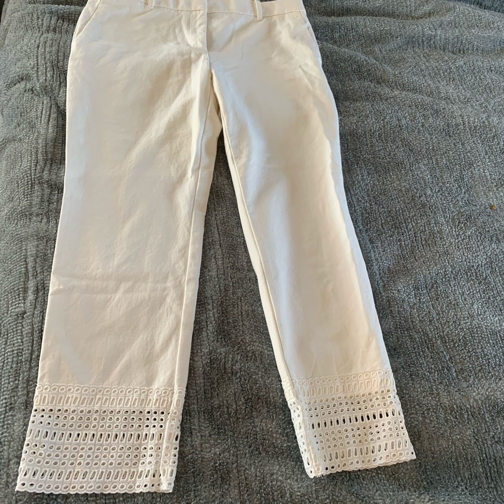 Ann Taylor lace detail ankle pant.  Creamy white